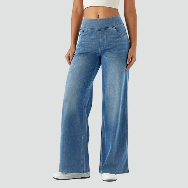 Dames spijkerbroek met hoge taille, wijde pijpen, rekbaar