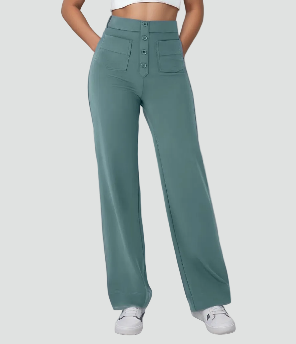 Pantalon féminin à taille haute boutonné