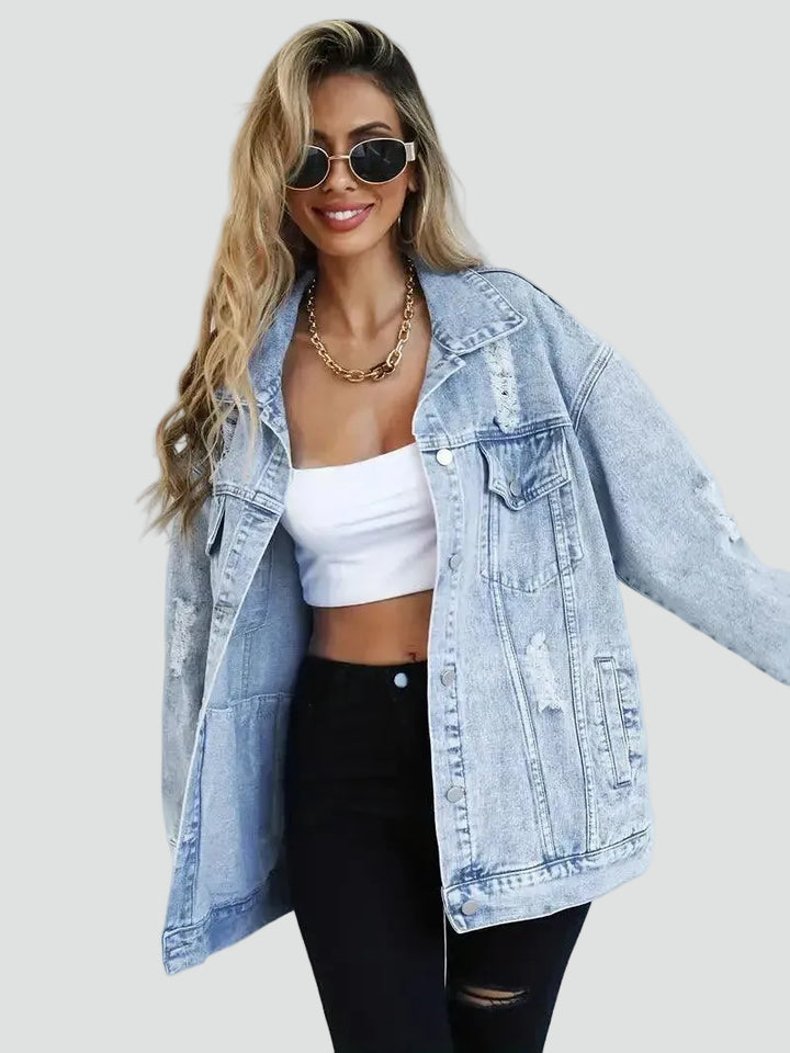 Oversized dames spijkerjack met slijtage voor dagelijks gebruik