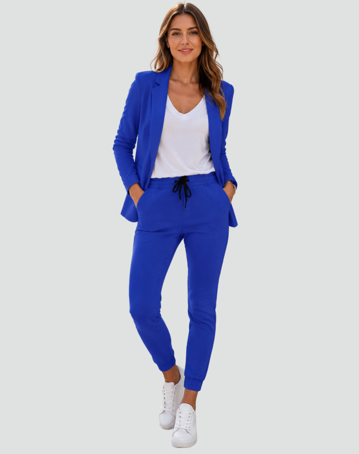 Wygodny sportowy garnitur damski blazer i spodnie jogger – Niebieski