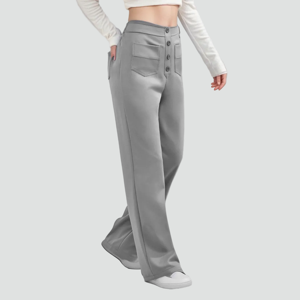 Pantalon féminin à taille haute boutonné