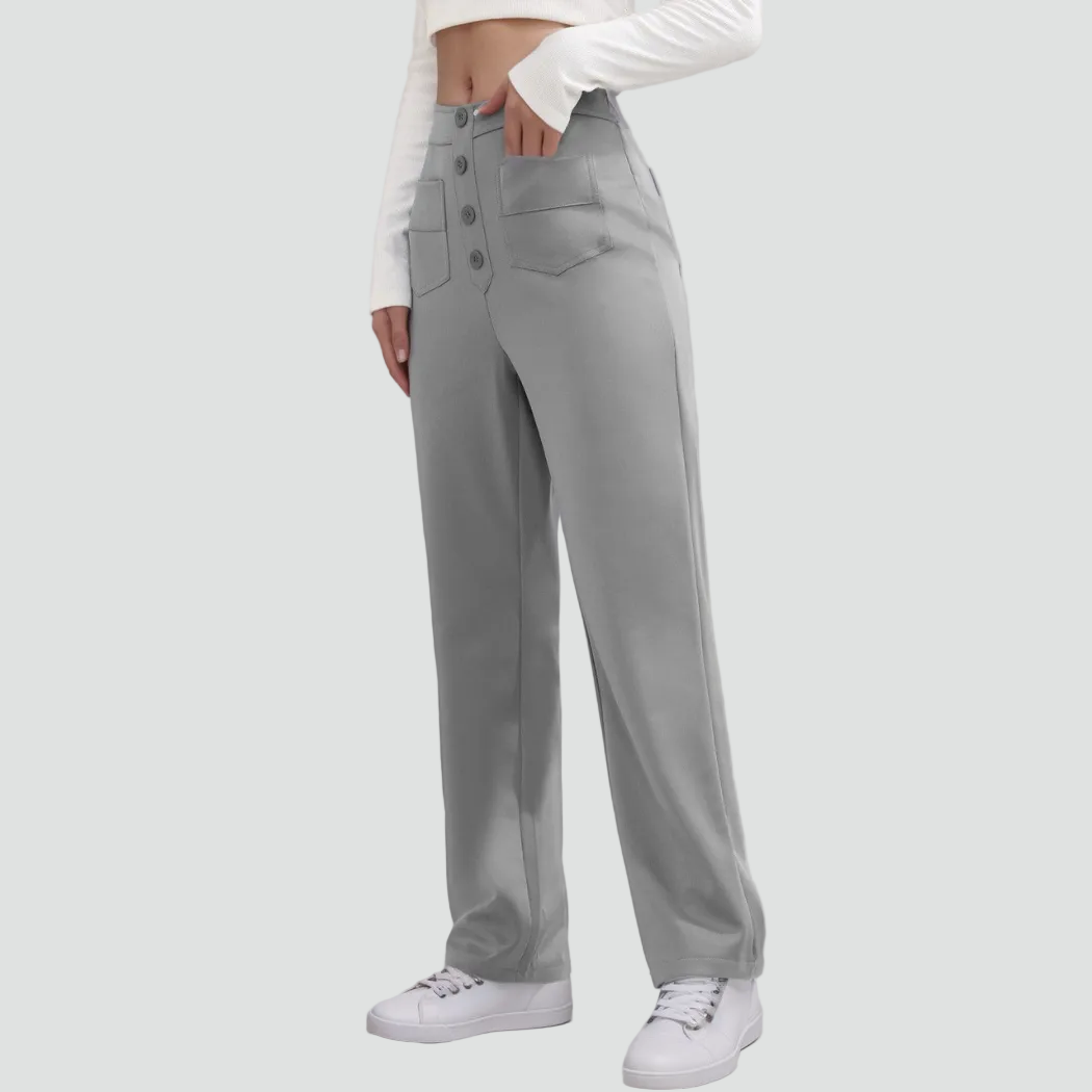Pantalon féminin à taille haute boutonné
