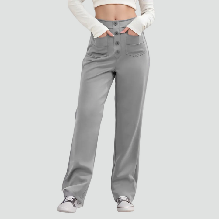 Pantalon féminin à taille haute boutonné