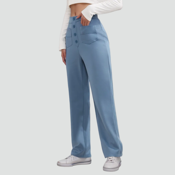 Pantalon féminin à taille haute boutonné