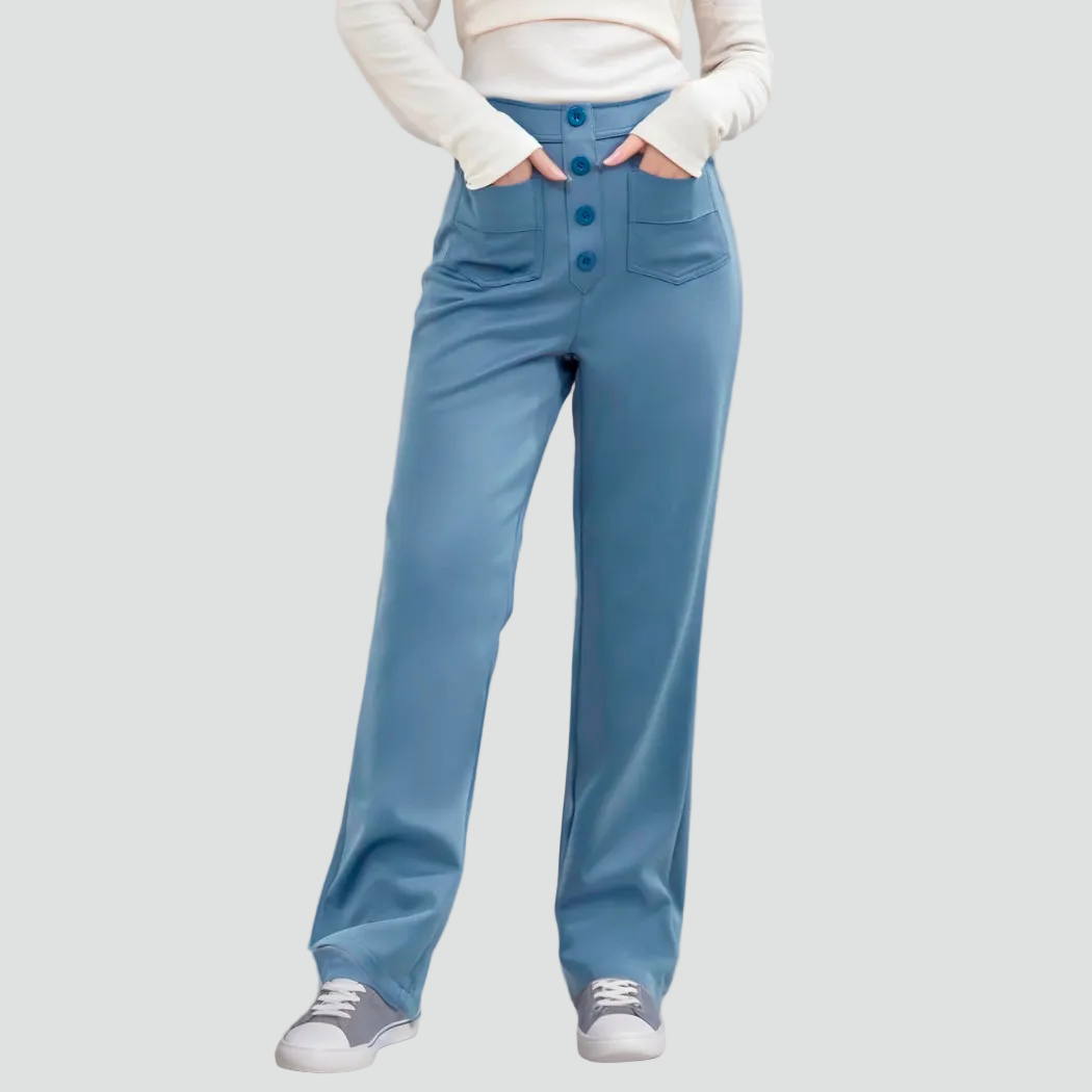 Pantalon féminin à taille haute boutonné