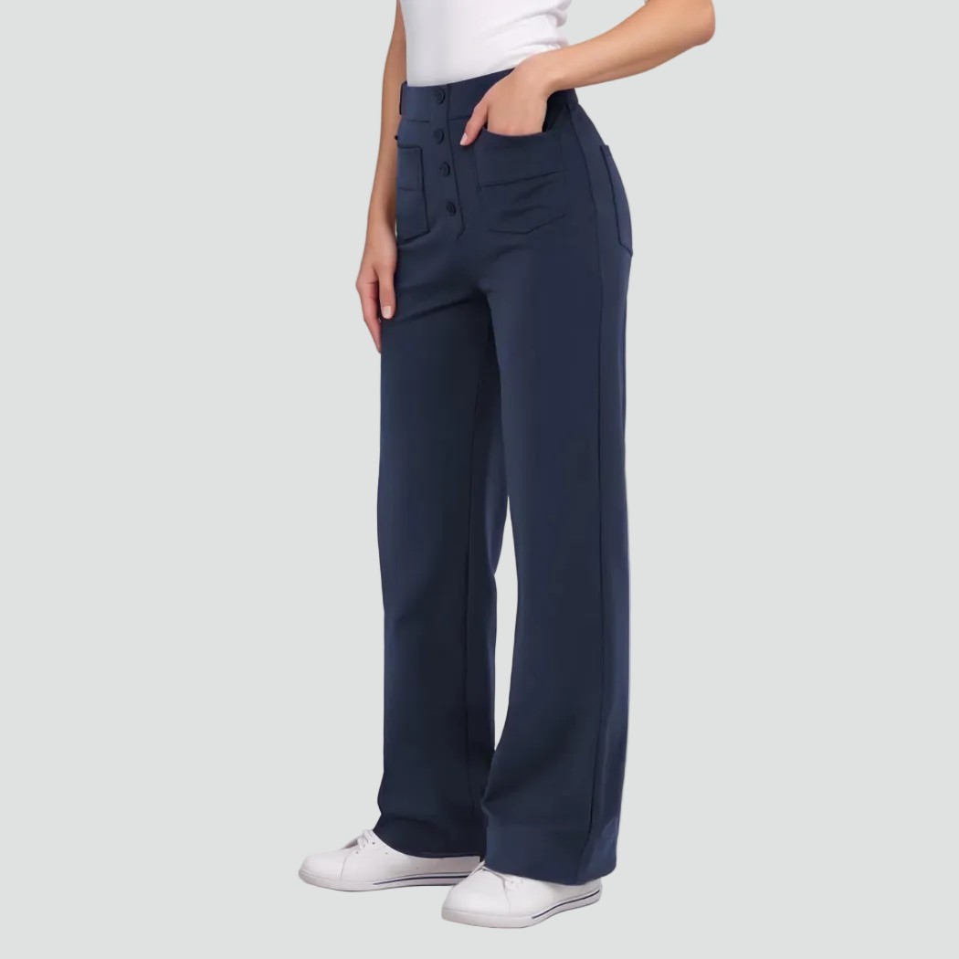 Pantalon féminin à taille haute boutonné