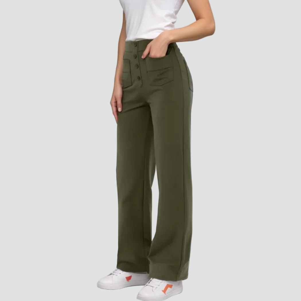 Pantalon féminin à taille haute boutonné