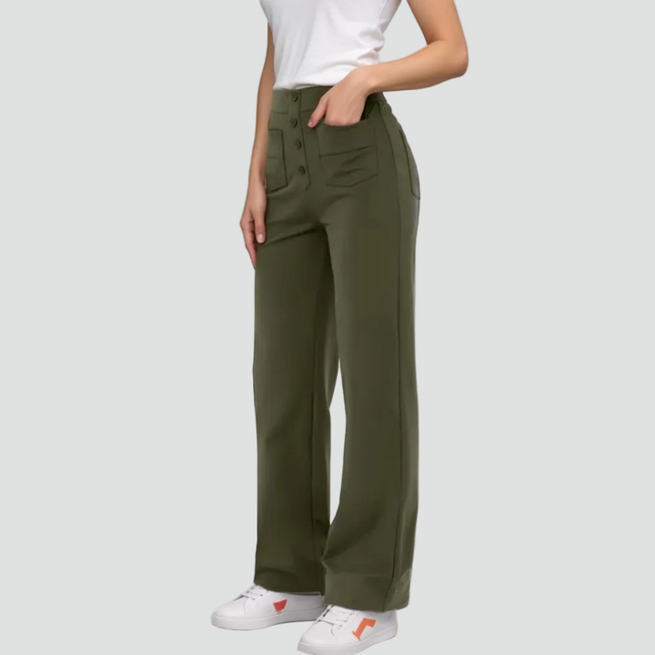 Pantalon féminin à taille haute boutonné