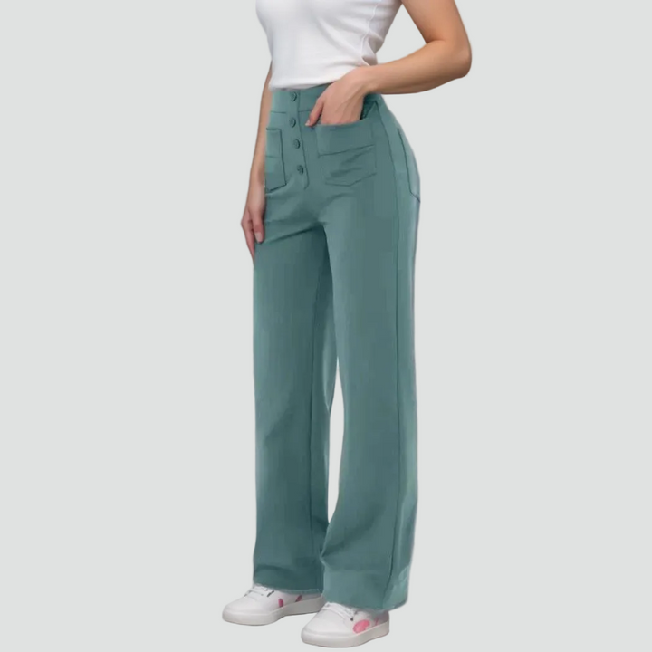 Pantalon féminin à taille haute boutonné
