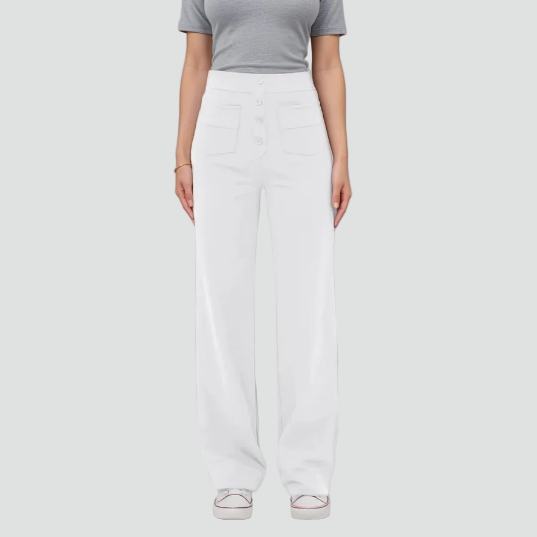 Pantalon féminin à taille haute boutonné