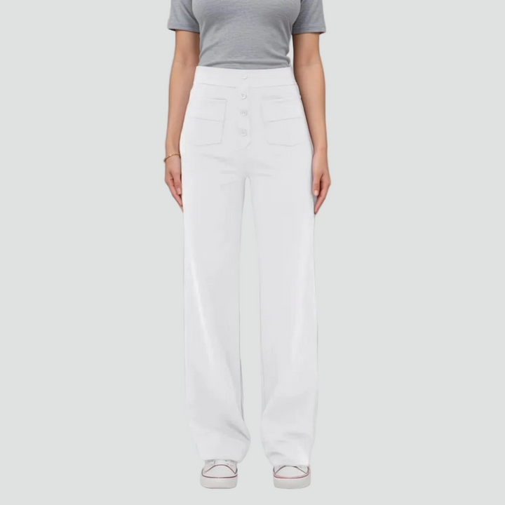 Pantalon féminin à taille haute boutonné