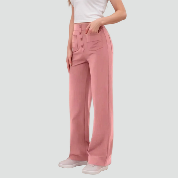 Pantalon féminin à taille haute boutonné