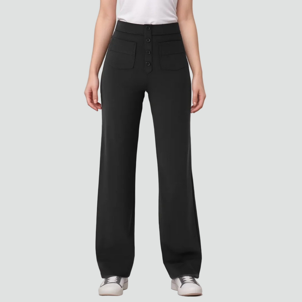 Pantalon féminin à taille haute boutonné
