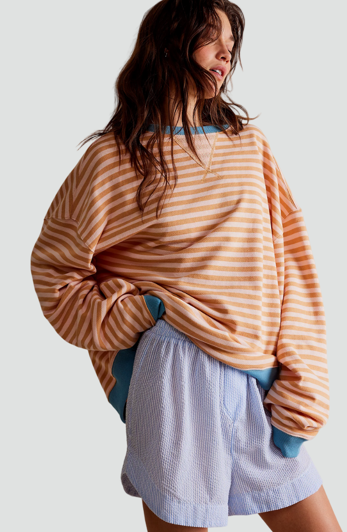 Kolorowa bluza damska oversize w paski na co dzień – Pomarańczowy