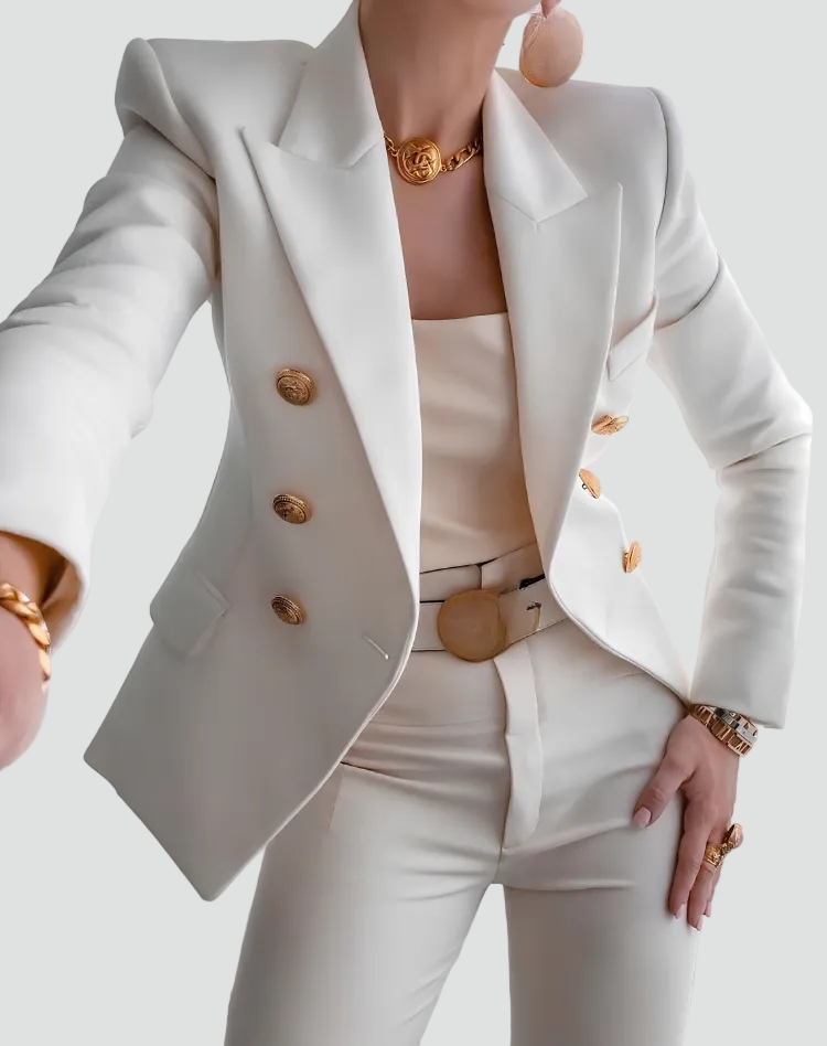 Veste à double boutonnage pour femme avec boutons décoratifs élégante