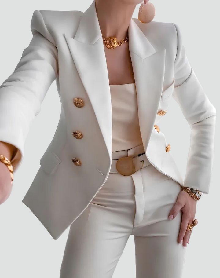 Veste à double boutonnage pour femme avec boutons décoratifs élégante