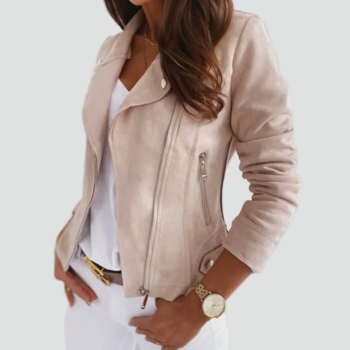 Veste en daim aspect suédé avec fermeture asymétrique pour femme
