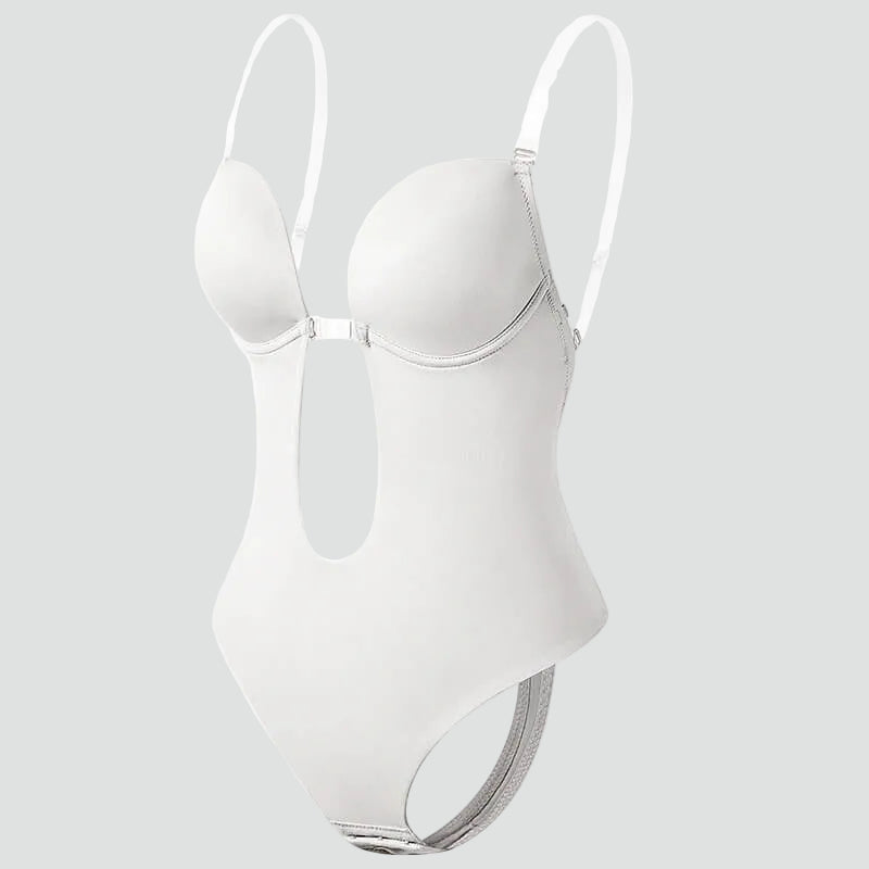 Modelujące body damskie wyszczuplające z głębokim dekoltem – Biały