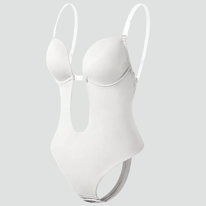 Modelujące body damskie wyszczuplające z głębokim dekoltem – Biały