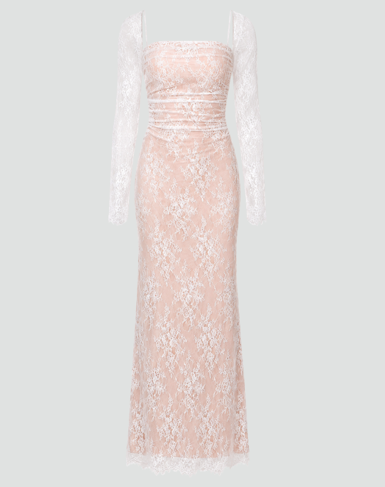 Elegante lange damesjurk gala kant met strik