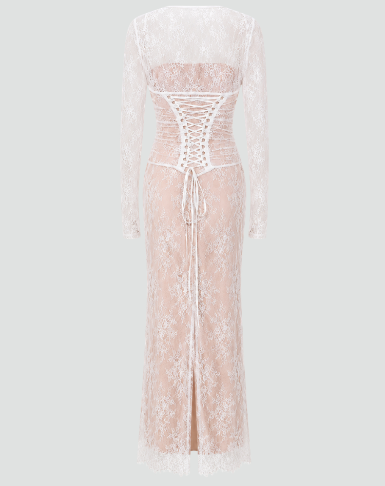 Elegante lange damesjurk gala kant met strik