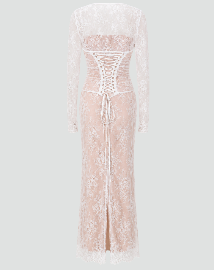 Elegante lange damesjurk gala kant met strik