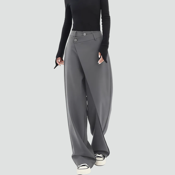 Dames moderne broek met wijde snit en asymmetrische voorkant
