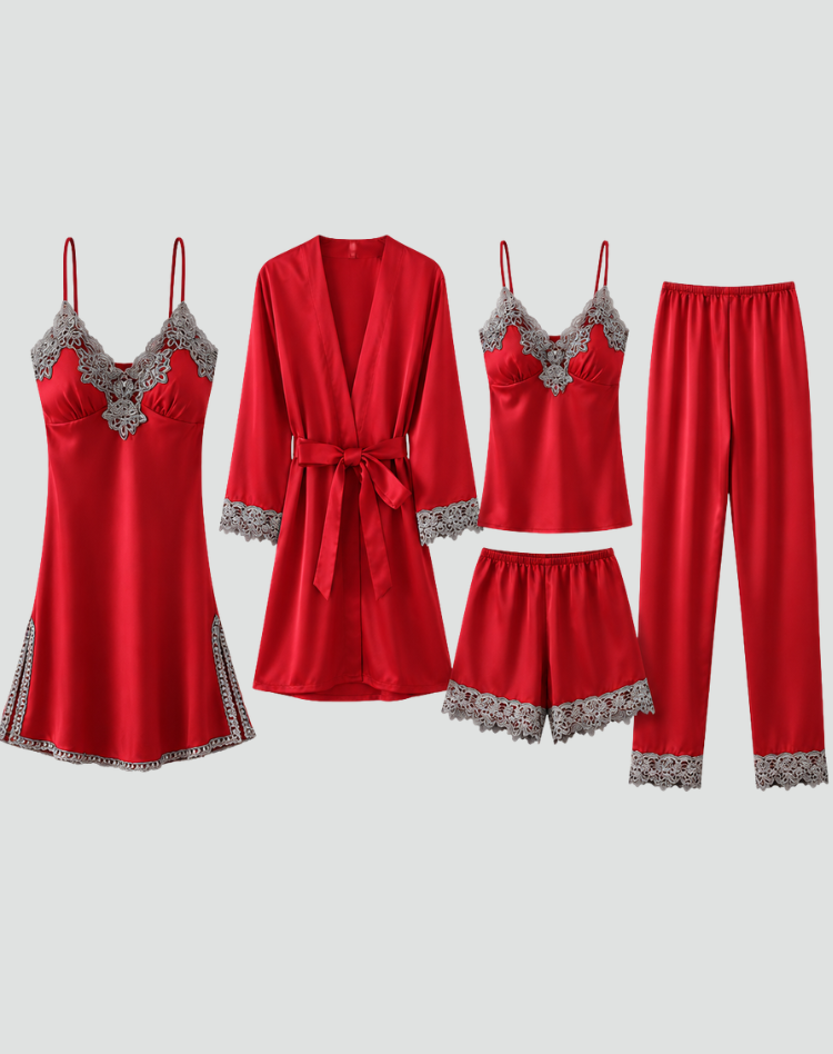 Pięcioczęściowy koronkowy damski zestaw piżamowy