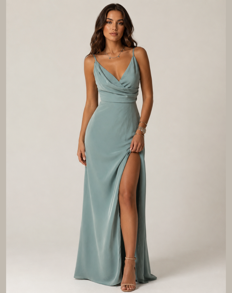 Robe longue élégante de cocktail et de soirée avec fente