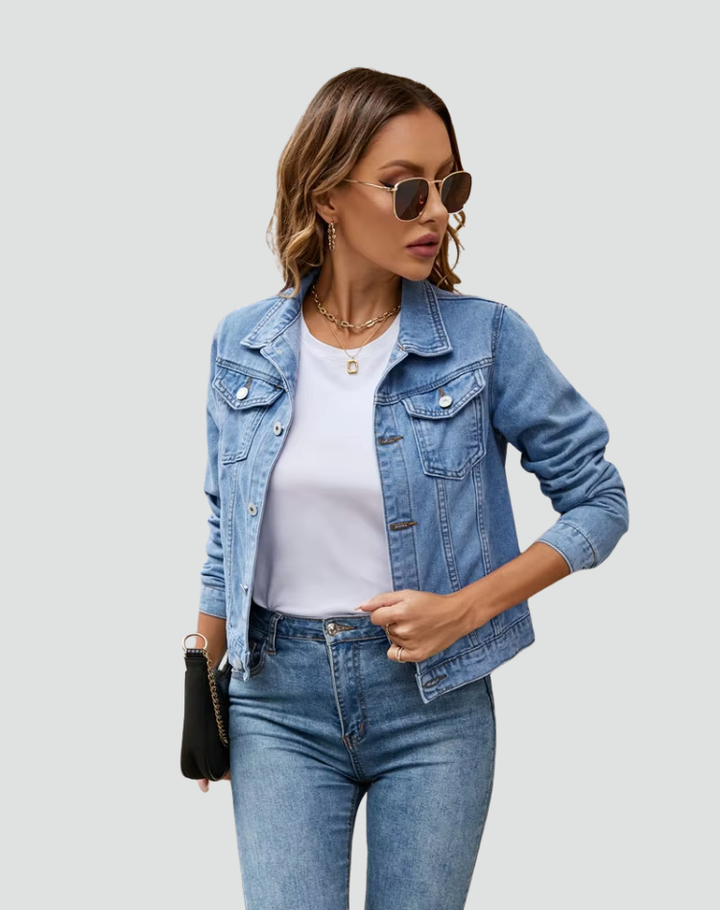 Kurtka jeans look z guzikami i kieszeniami damska