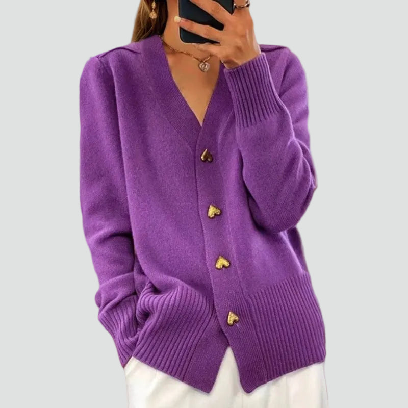 Cardigan en tricot pour femme boutonné avec col en V