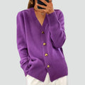 Women's knit cardigan sweater with buttons and V-neck