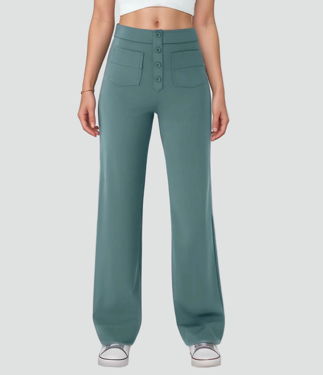Pantalon féminin à taille haute boutonné