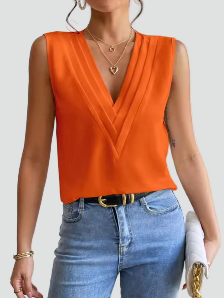 Elegante mouwloze blouse met overslaghalslijn