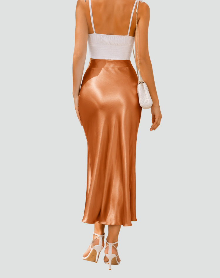 Satijnen midi-rok met een rechte en elegante snit