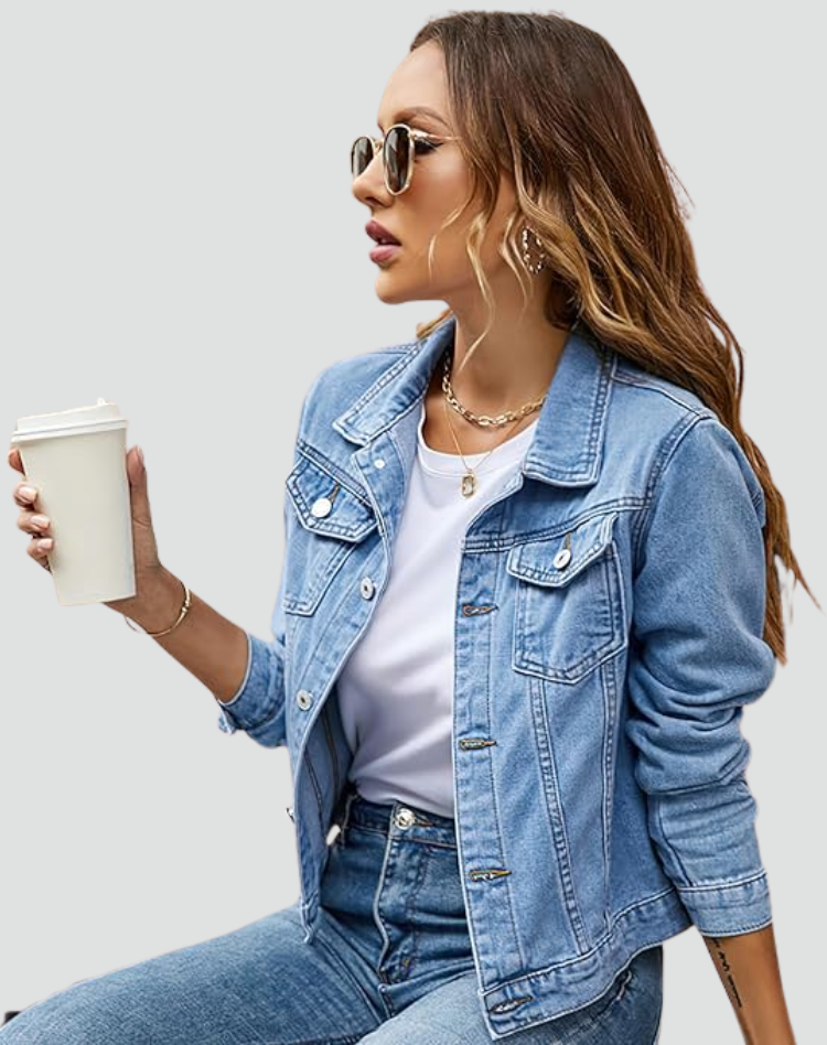 Kurtka jeans look z guzikami i kieszeniami damska – Jasnoniebieski