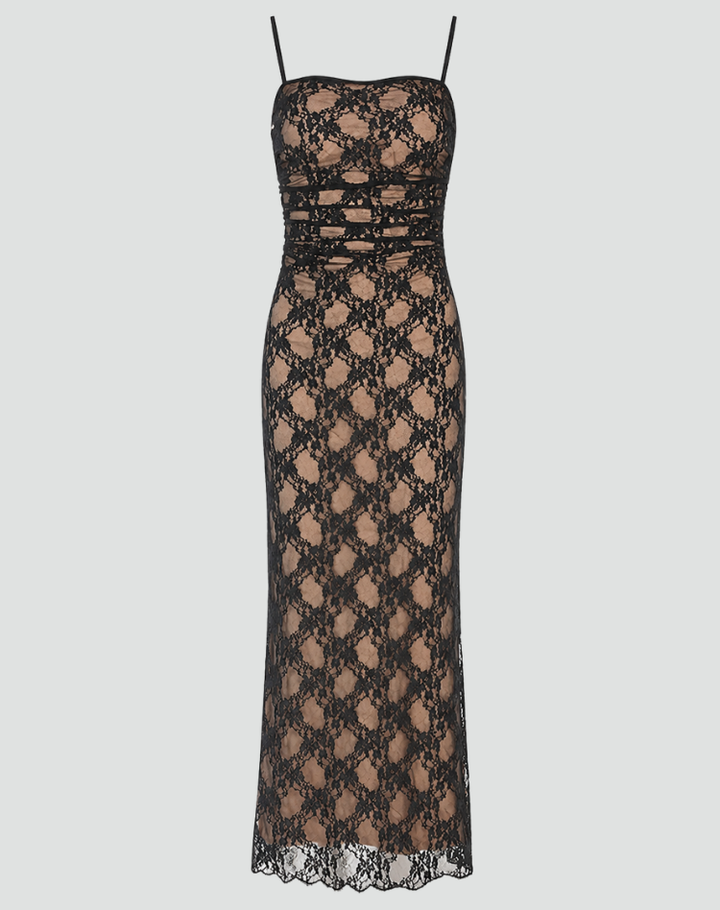Elegante lange damesjurk gala kant met strik