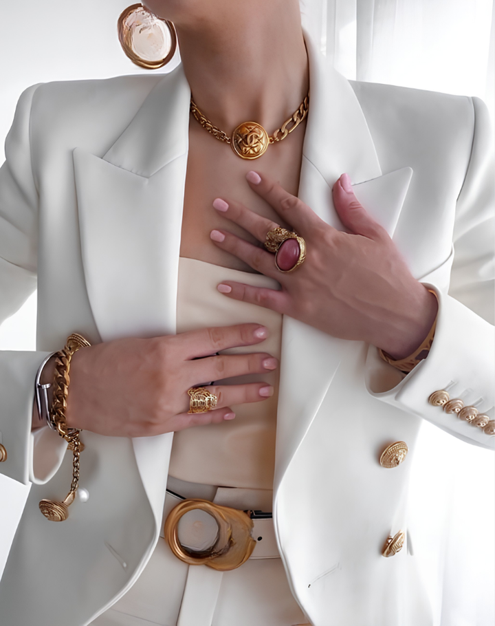 Veste à double boutonnage pour femme avec boutons décoratifs élégante
