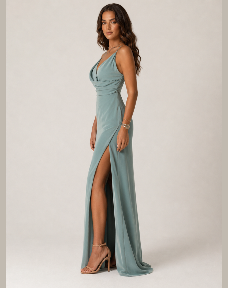 Robe longue élégante de cocktail et de soirée avec fente