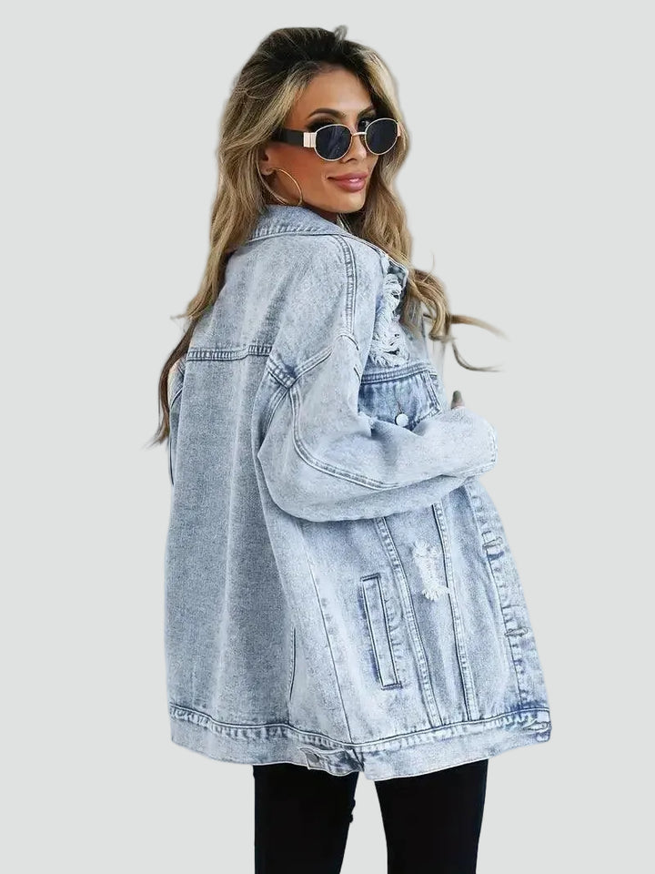 Oversized dames spijkerjack met slijtage voor dagelijks gebruik