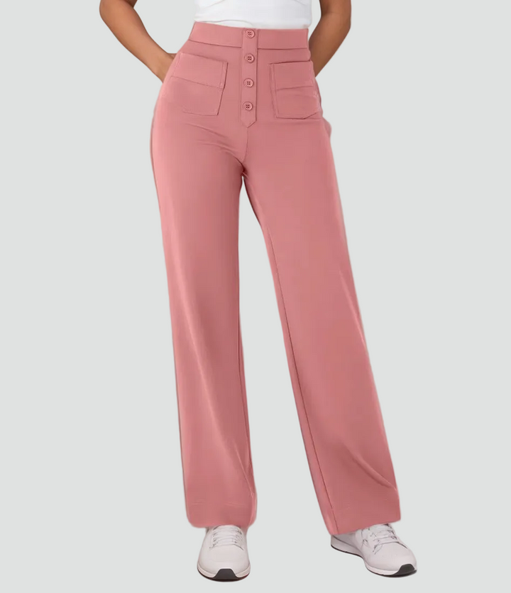 Pantalon féminin à taille haute boutonné