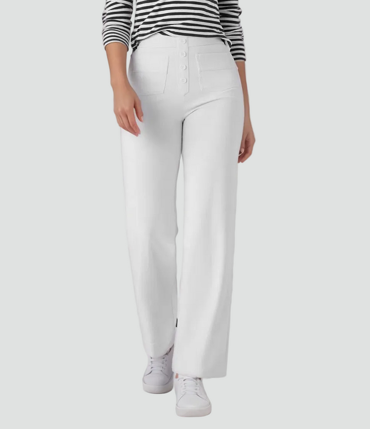 Pantalon féminin à taille haute boutonné