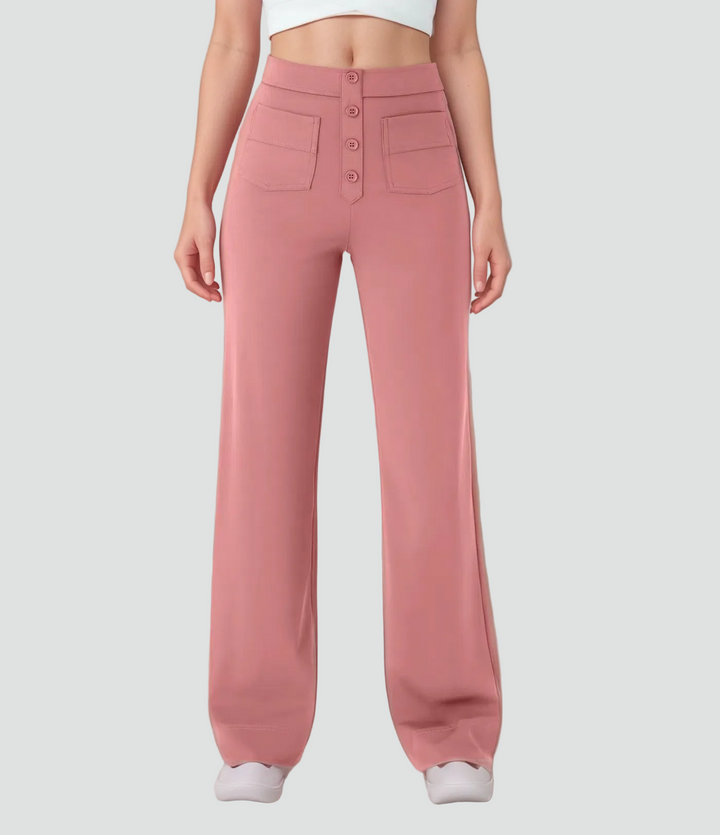 Pantalon féminin à taille haute boutonné