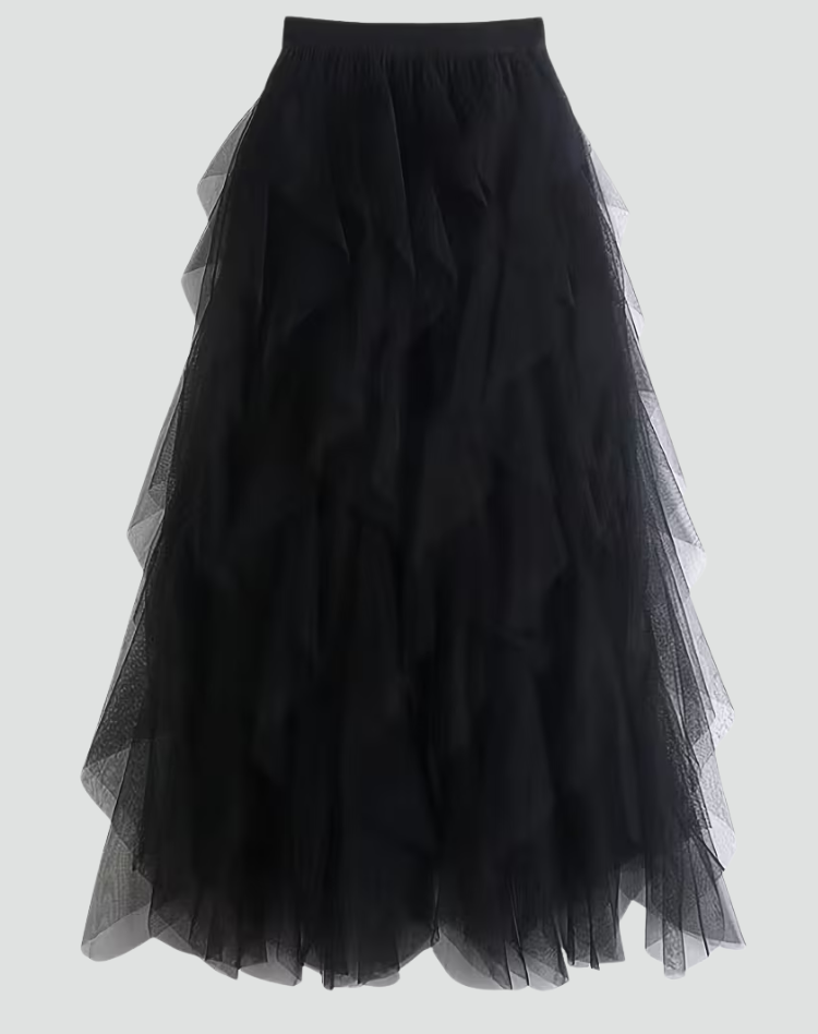 Elegancka spódnica tiulowa damska z falbanami midi