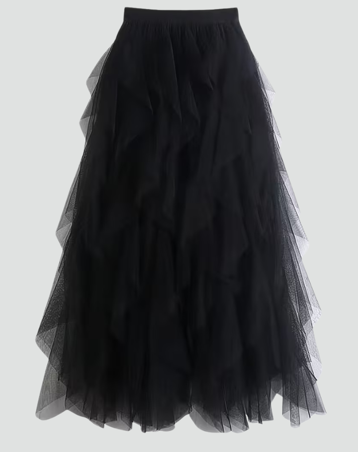 Elegancka spódnica tiulowa damska z falbanami midi