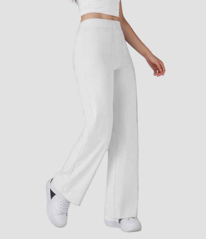 Pantalon féminin à taille haute boutonné