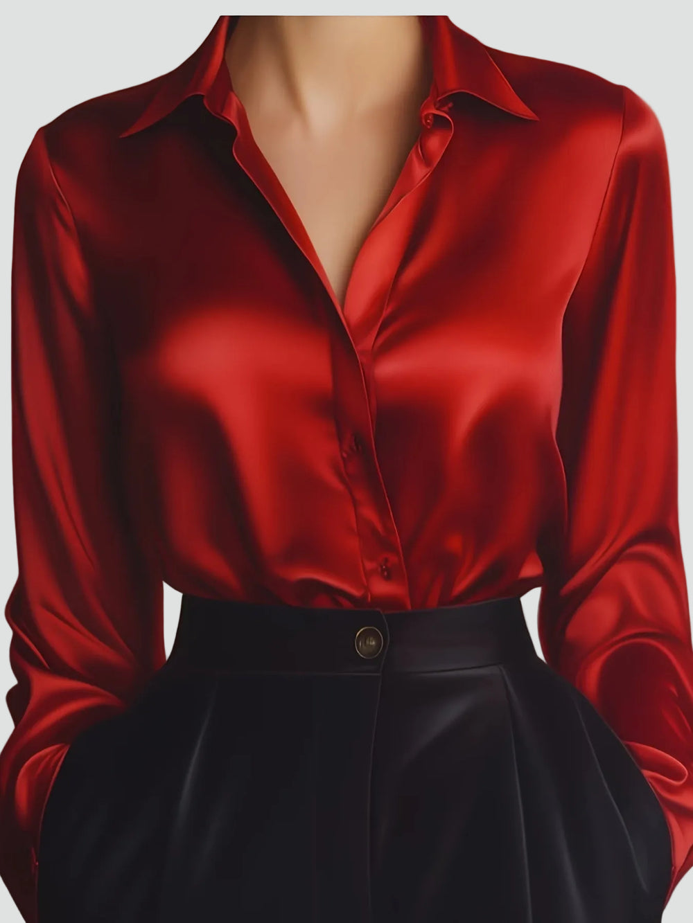 Chemisier classique pour femme à effet satin avec manches longues élégant
