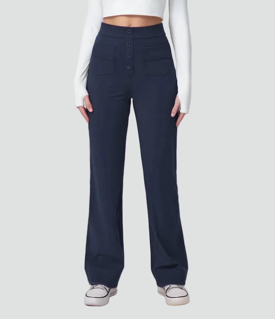 Pantalon féminin à taille haute boutonné