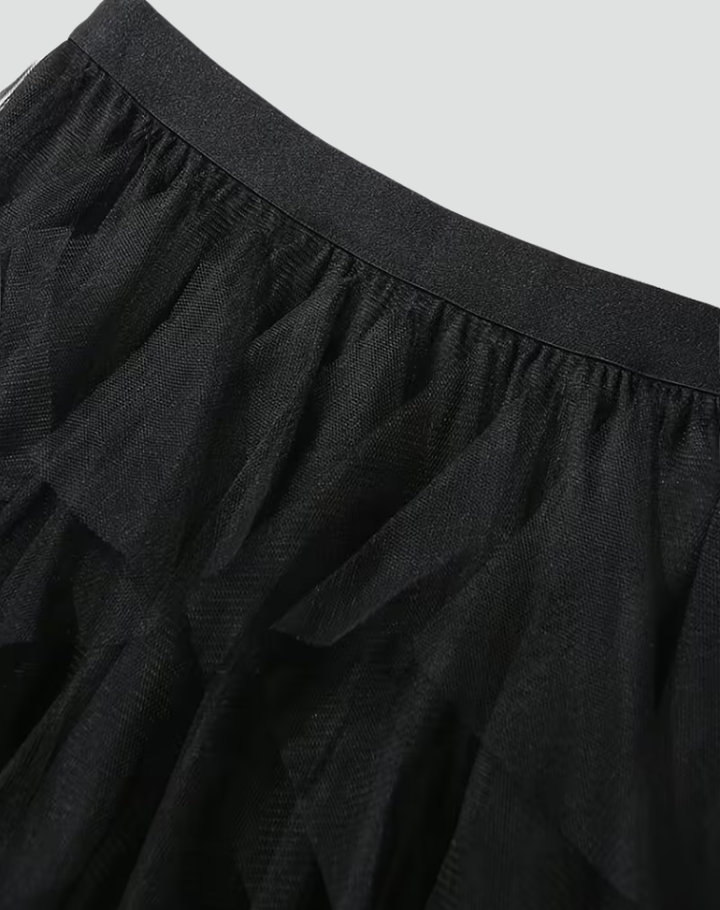 Elegancka spódnica tiulowa damska z falbanami midi