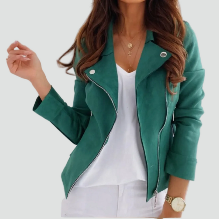 Veste en daim aspect suédé avec fermeture asymétrique pour femme